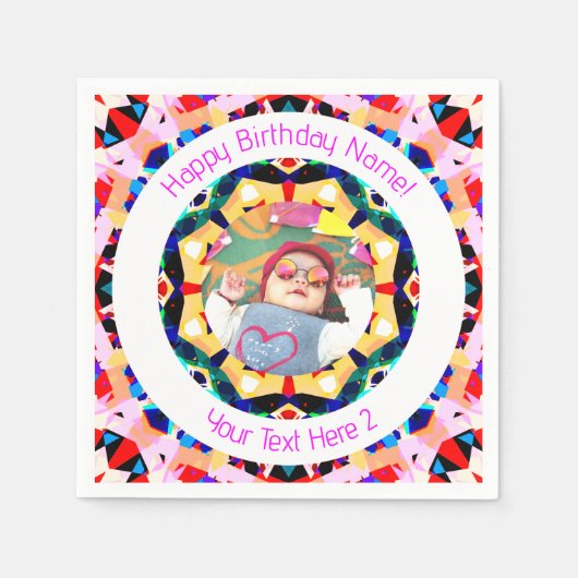 Girls Boys Happy Birthday Star Custom Age Foto Serviette (Vorderseite)