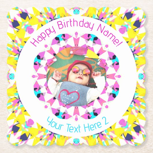 Girls Boys Happy Birthday Star Custom Age Foto Untersetzer (Vorderseite)