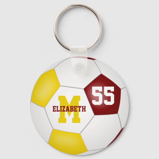 girls boys maroon gold team colors soccer ball schlüsselanhänger (Vorderseite)