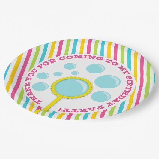 Girl's Bubble Party Geburtstag Pappteller (Schrägansicht)