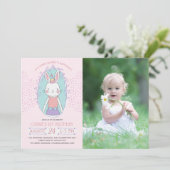 Girls Bunny Birthday Foto Einladung (Stehend Vorderseite)