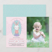 Girls Bunny Birthday Foto Einladung (Vorne/Hinten)