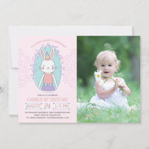 Girls Bunny Birthday Foto Einladung