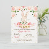 Girls Bunny Rabbit Baby Dusche Einladung (Stehend Vorderseite)