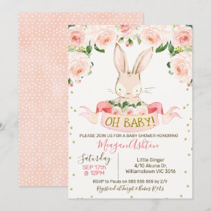 Girls Bunny Rabbit Baby Dusche Einladung