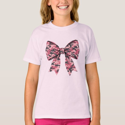 Girls Camouflage Pink Coquette Bow Old Camo Kids T-Shirt (Vorderseite)