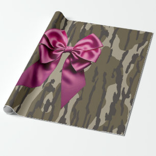 Girls Camouflage Pink Ribbon Bow Bottomland Camouf Geschenkpapier