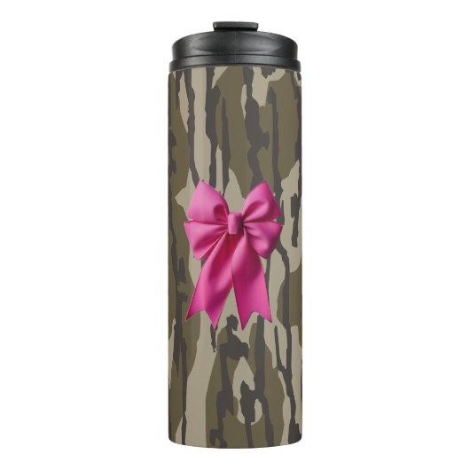 Girls Camouflage Pink Ribbon Bow Bottomland Camouf Thermosbecher (Vorderseite)