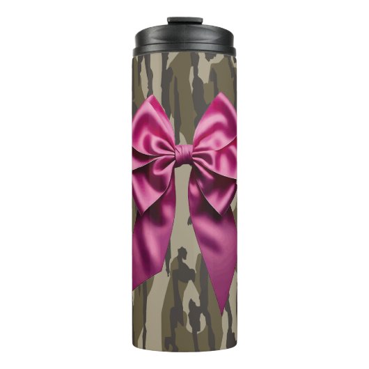 Girls Camouflage Pink Ribbon Bow Bottomland Camouf Thermosbecher (Vorderseite)