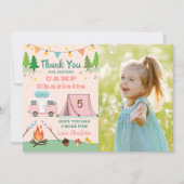 Girls Camping Birthday Camp Party Foto Dankeskarte (Vorderseite)