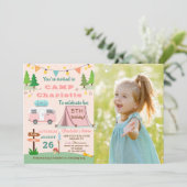 Girls Camping Geburtstag Camp Out Party Foto Einladung (Stehend Vorderseite)