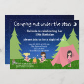 Girls Camping Geburtstagseinladung Einladung (Vorne/Hinten)