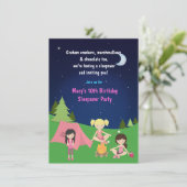 Girls Camping Sleepover Geburtstagsparty Einladung (Stehend Vorderseite)