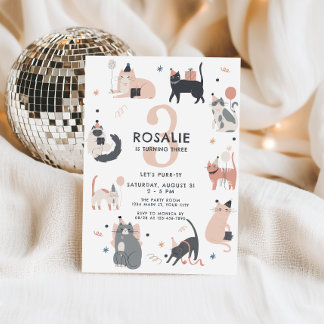 Girls Cat Thema Geburtstag Einladung