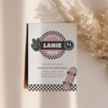 Girls' Checkered Skateboard Groovy Hippie Birthday