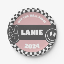 Girls' Checkered Skateboard Groovy Hippie Birthday