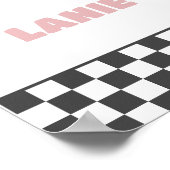 Girls' Checkered Skateboard Groovy Hippie Birthday Poster (Ecke)