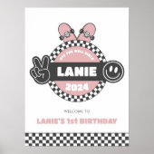 Girls' Checkered Skateboard Groovy Hippie Birthday Poster (Vorne)