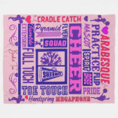 Girls Cheerleading Lila Typografie Fleecedecke (Vorderseite (Horizontal))