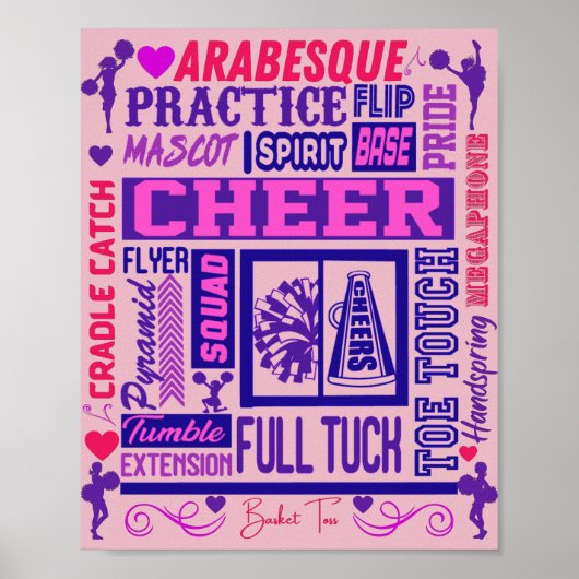 Girls Cheerleading Lila Typografie Poster (Vorne)