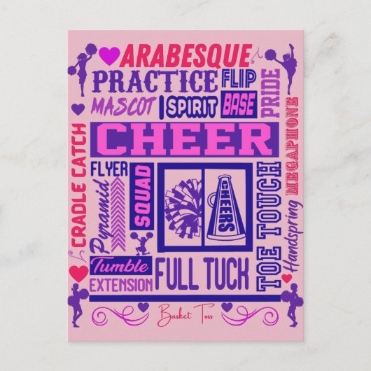 Girls Cheerleading Lila Typografie Postkarte (Vorderseite)