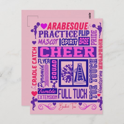 Girls Cheerleading Lila Typografie Postkarte (Vorne/Hinten)