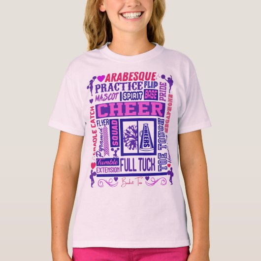 Girls Cheerleading Lila Typografie T-Shirt (Vorderseite)
