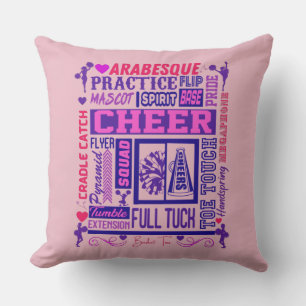 Girls Cheerleading Pink und Lila Word Art Kissen