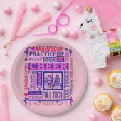 Girls Cheerleading Pink und Lila Word Art Pappteller (Party)