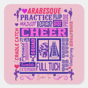Girls Cheerleading Pink und Lila Word Art Quadratischer Aufkleber