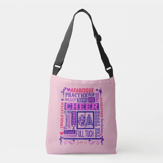 Girls Cheerleading Pink und Lila Word Art Tragetaschen Mit Langen Trägern (Vorderseite)