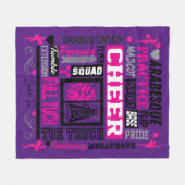 Girls Cheerleading Word Art in Black Pink Lila Fleecedecke (Vorderseite (Horizontal))