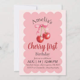 Girls Cherry First Birthday invitation Einladung