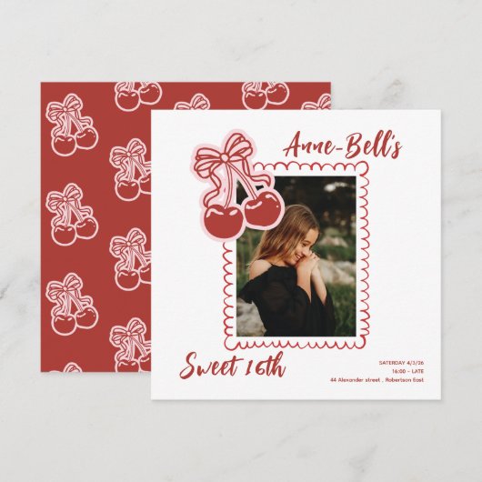 Girls Cherry Sweet 16th Birthday Invitation Einladung (Vorne/Hinten)