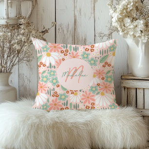 Girls Chic Pink Daisy Wildblume Floral Kissen