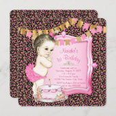 Girls Chic Pink Leopard 1. Geburtstag Einladung (Vorne/Hinten)