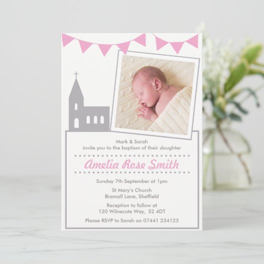 Girls Christening/Taufe Einladung (Stehend Vorderseite)