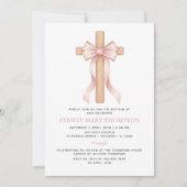 Girl's Christian Baptism Pink Bow Einladung (Vorderseite)