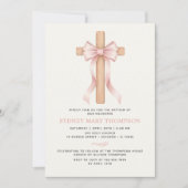 Girl's Christian Baptism Pink Bow Einladung (Vorderseite)