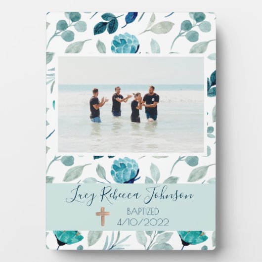 Girls Christliche Taufe Gedenkfeier Plaque Blue Fotoplatte (Vorderseite)