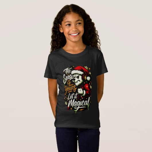 Girls' Christmas Bear DJ Edgy Holiday Magic Tee  (Vorne ganz)
