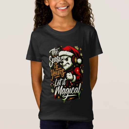 Girls' Christmas Bear DJ Edgy Holiday Magic Tee (Vorderseite)