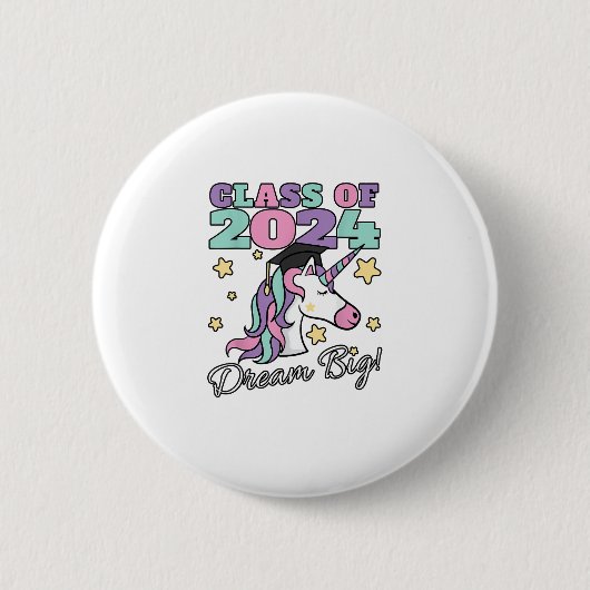 Girls Class of 2024 Magical Unicorn Graduation Cap Button (Vorderseite)