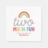 Girls Colorful Two Much Fun Rainbow 2nd Birthday Serviette (Vorderseite)
