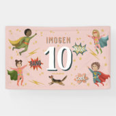 Girls Cool Pink Action Superhero Kindergeburtstag Banner (Horizontal)