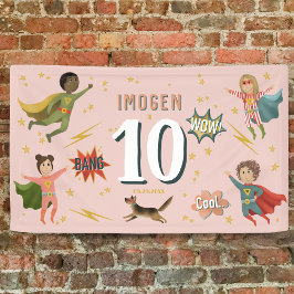 Girls Cool Pink Action Superhero Kindergeburtstag Banner