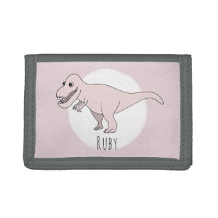 Girl's Cool rosa Doodle T-Rex Dinosaurier mit Name Trifold Geldbörse