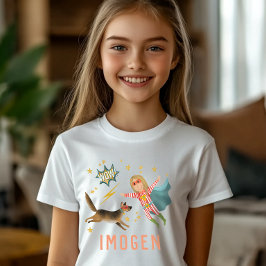 Girls Cool Superhero und Super Dog Kids Comic T-Shirt