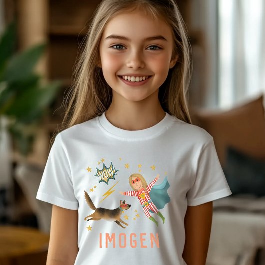 Girls Cool Superhero und Super Dog Kids Comic T-Shirt