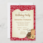 Girls Cowboy Birthday Red Bandana Sonnenblume Einladung (Vorderseite)